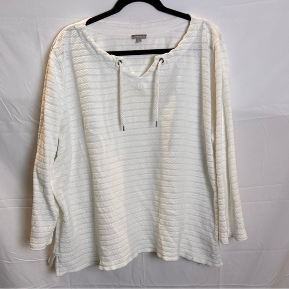 Talbots Cream Striped Hoodie Sweatshirt